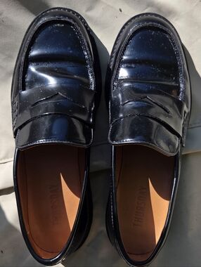 Thursday Boot Company Black Patent Leather Penny Loafers, 9